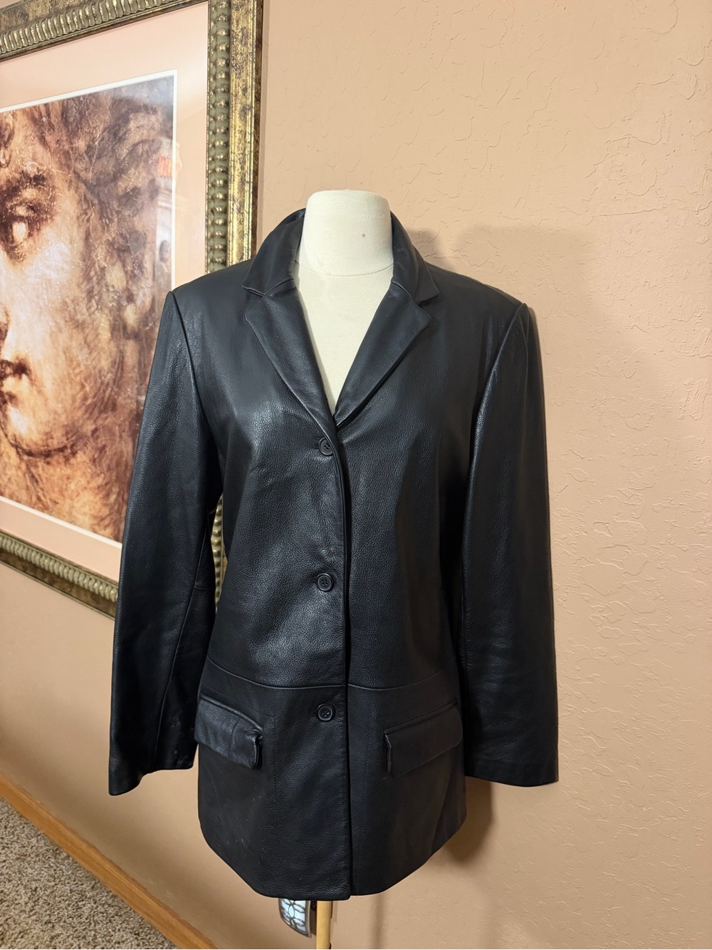 Outbrook women’s Classic Black Genuine Leather Blazer Jacket size M